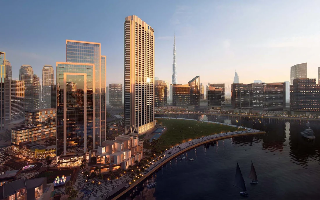 Peninsula Three exterior — official developer rendering