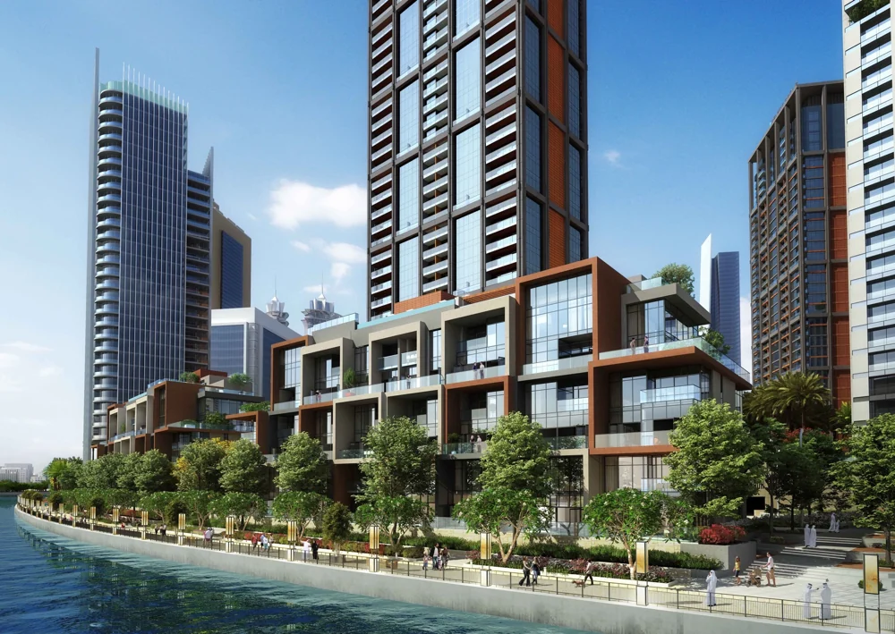 Peninsula Five — Waterfront duplex architecture — Official developer rendering