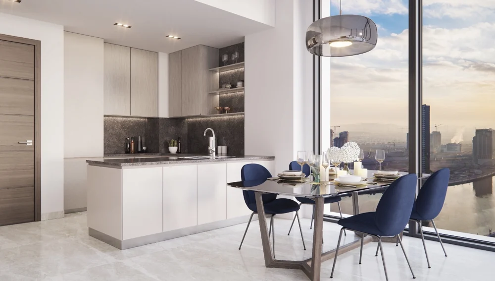 Peninsula Five — Kitchen and dining — Official developer rendering