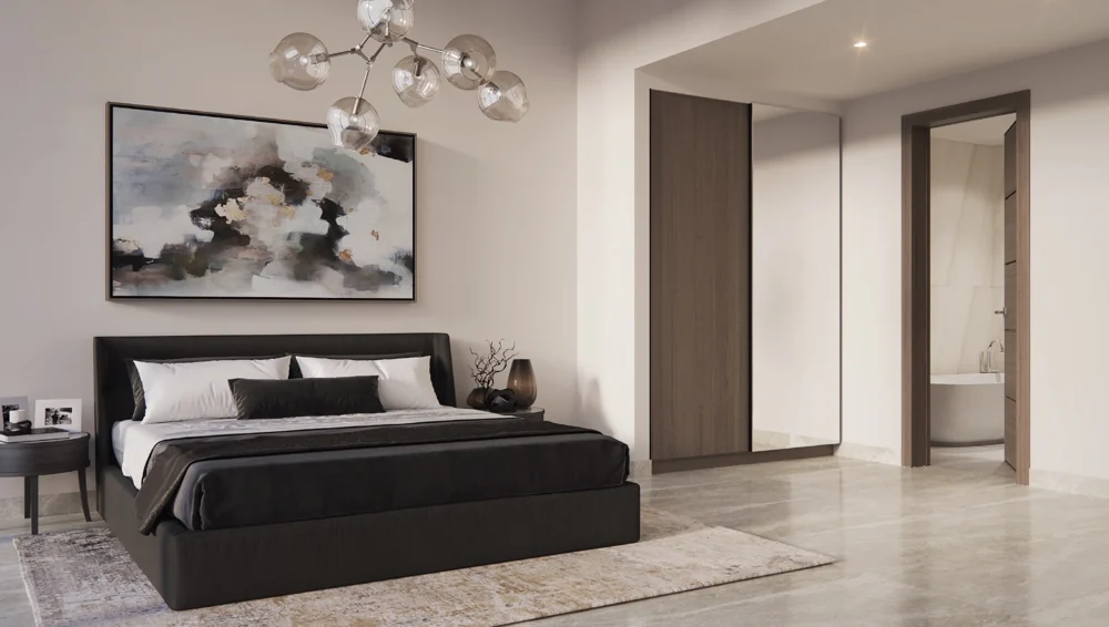 Peninsula Five — Tower residence bedroom — Official developer rendering