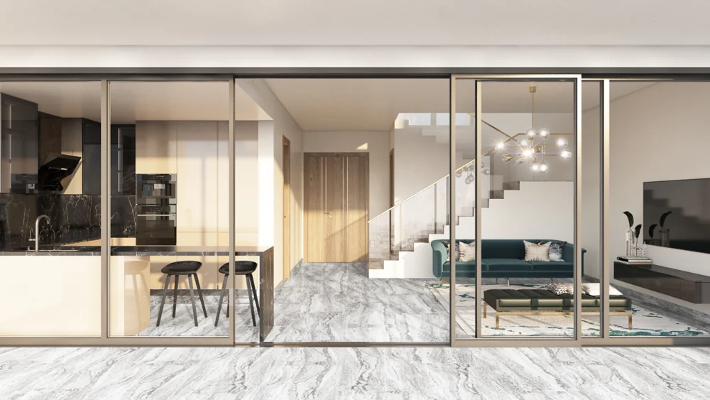 Peninsula Five — Duplex bedroom and outlook — Official developer rendering
