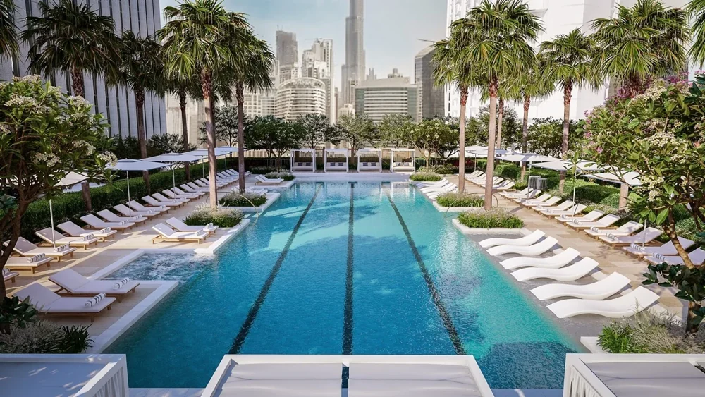 Peninsula Four — The pool deck — Official developer rendering