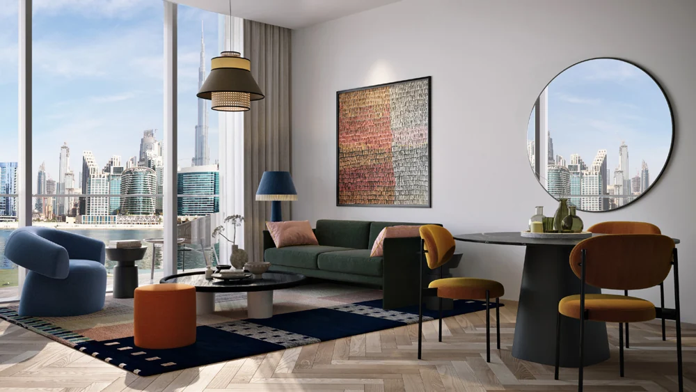 Peninsula Three — Living space and glazing — Official developer rendering