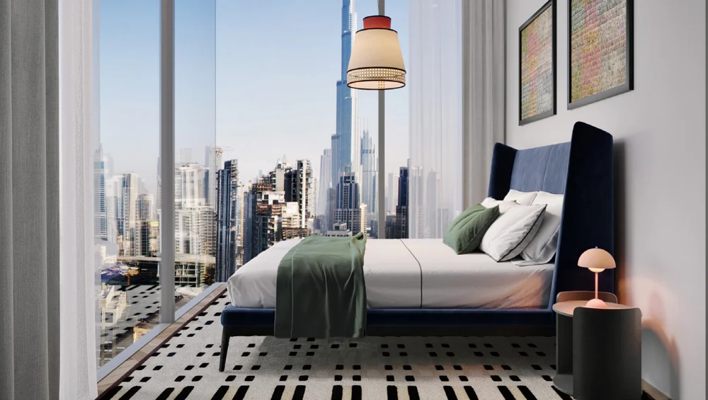Peninsula Three — Bedroom interiors — Official developer rendering