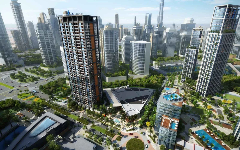 Peninsula Two — Tower and waterfront setting — Official developer rendering