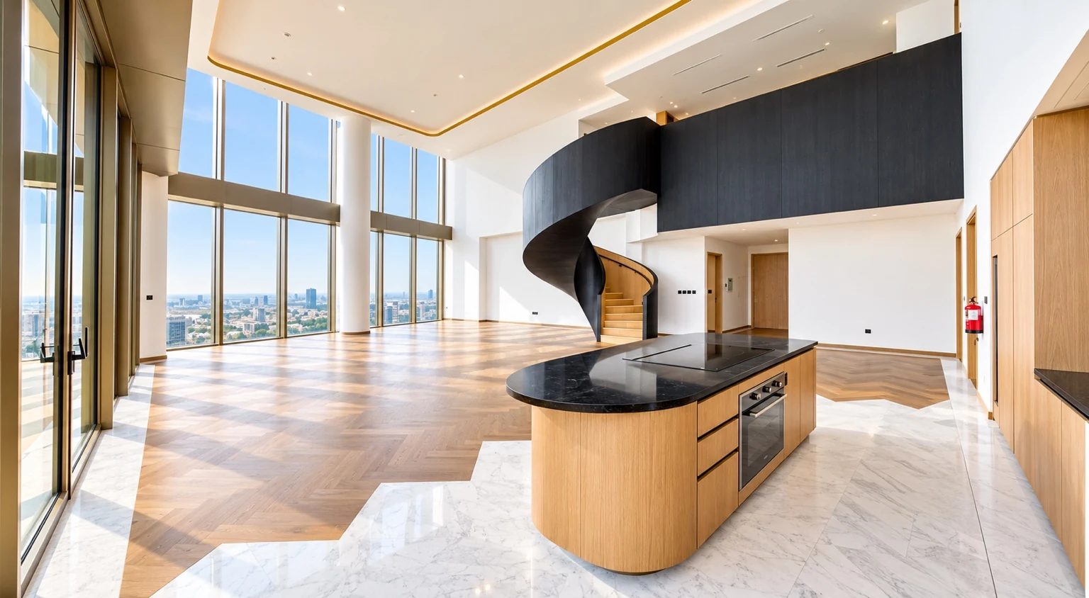 Duplex living area and kitchen island