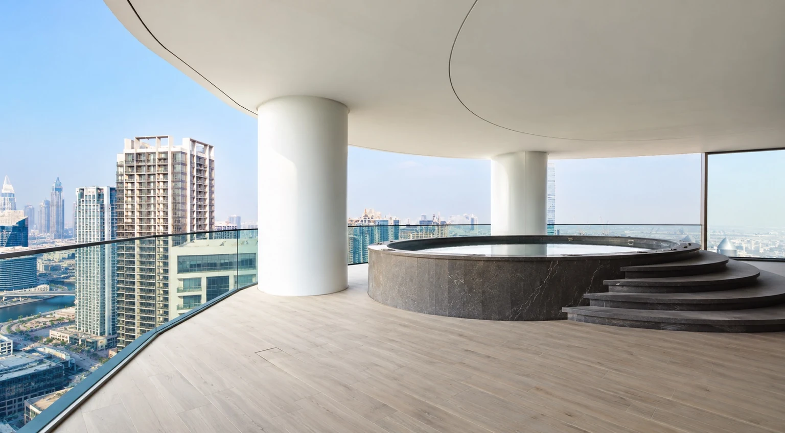 Full-floor penthouse terrace and waterfront outlook