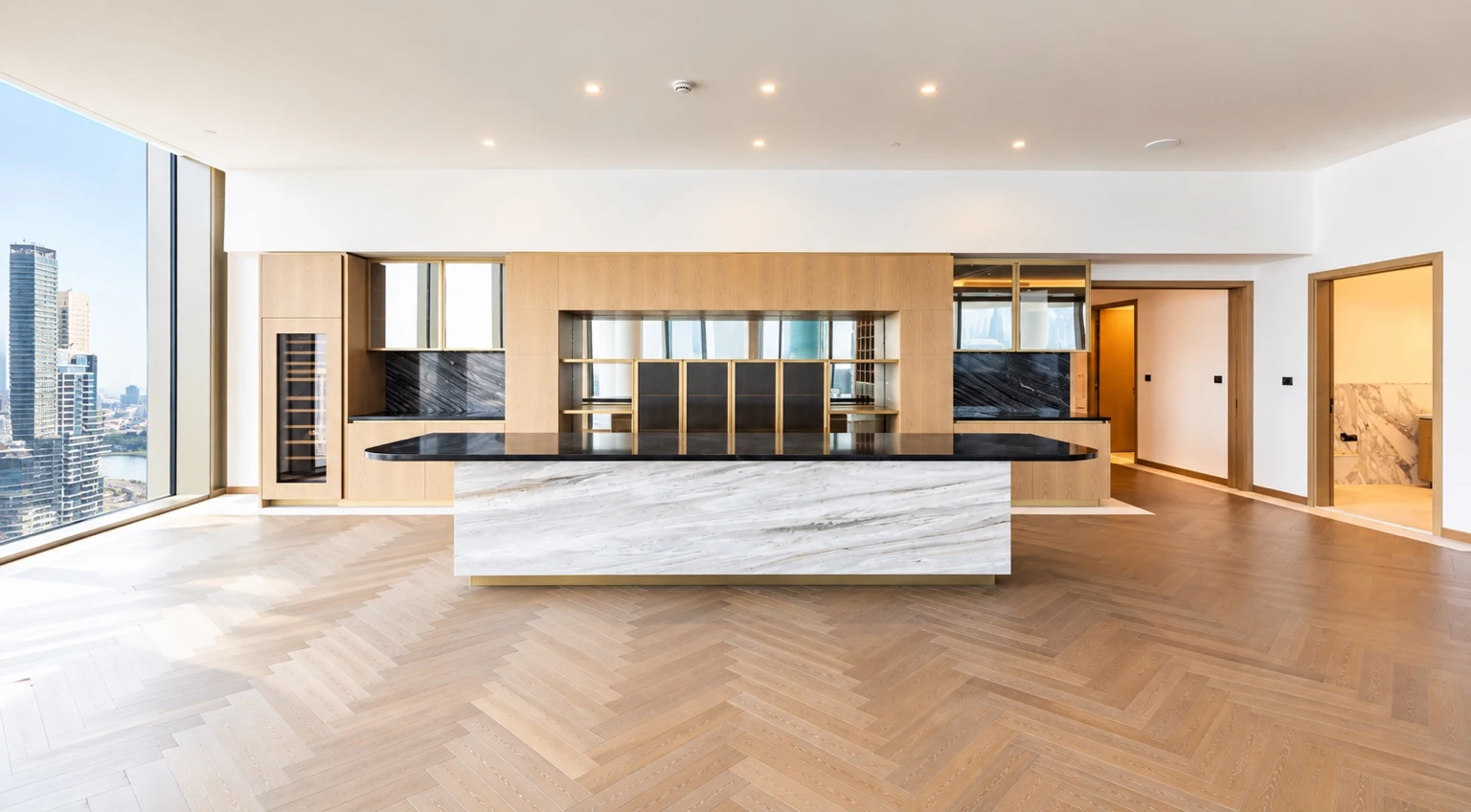 Full-floor penthouse kitchen island